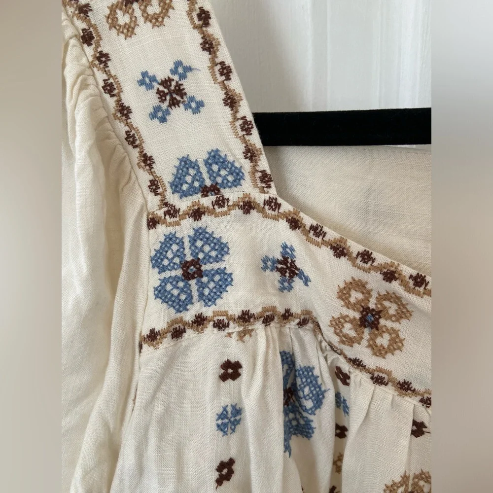 Torrid Linen Blend Embroidered Square Neck Flutter Short Sleeve Top Size 1 - Picture 7 of 11